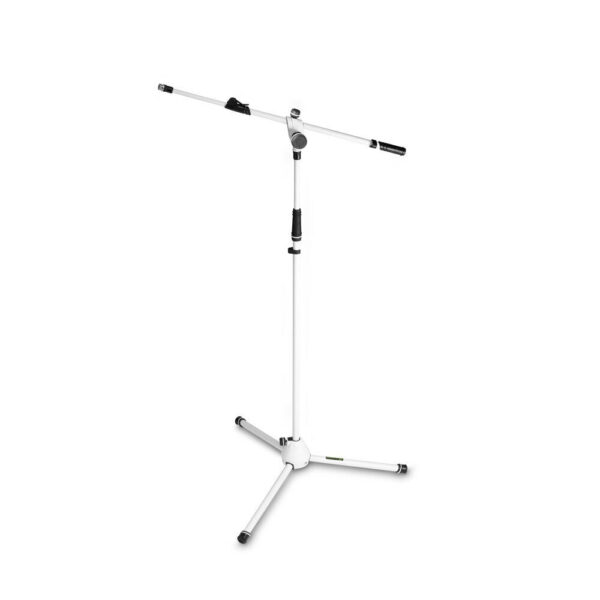 Gravity Microphone Stand with Folding Tripod Base and 2-Point Adjustment Telescoping Boom, White